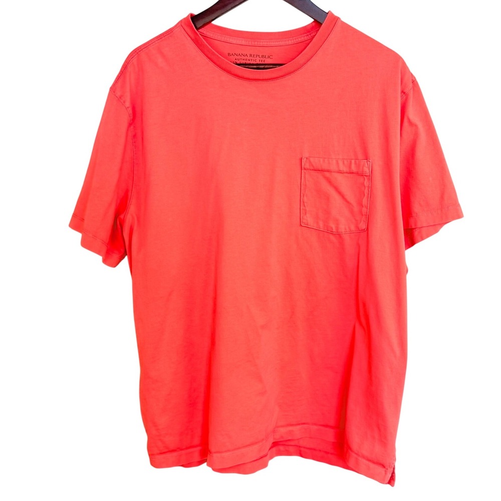 Banana Republic Mens XL Supima Cotton Pocket Tee Shirt Coral Orange Short Sleeve